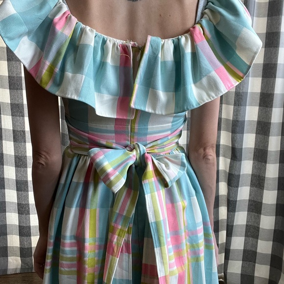 60s/70s Pastel Plaid Ruffle Maxi Dress - Picture 4 of 4